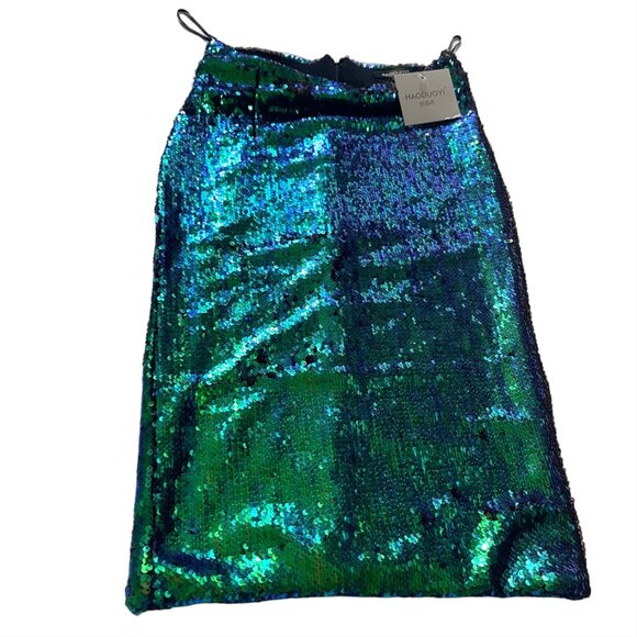 NWT Haouduayi Metallic Sequin Two-Toned Pensil skirt XS - Picture 6 of 10